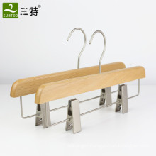 natural color solid beech wood trousers pants skirt hangers with clips